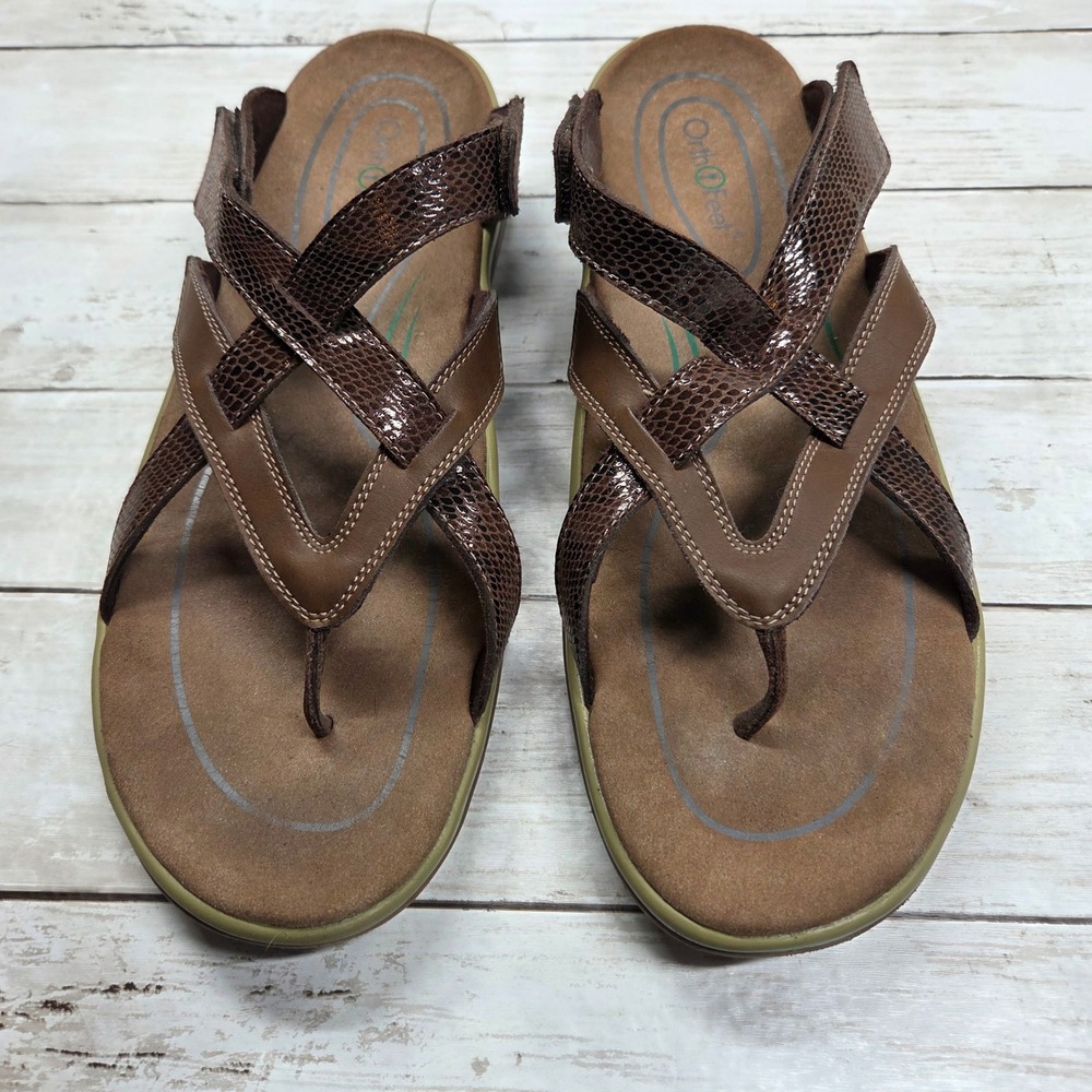 Orthofeet Clio 970 Thong Sandal Strappy Orthopedic Men 12 Wide Brown Snakeskin D